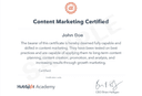 Course Certificate HubSpot content marketing certification